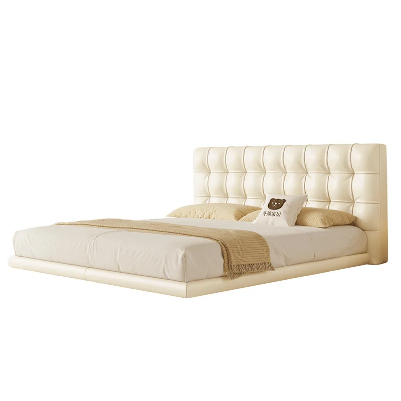 

Waffle suspension bed French cream wind Nordic modern simple storage double master bedroom leather bed