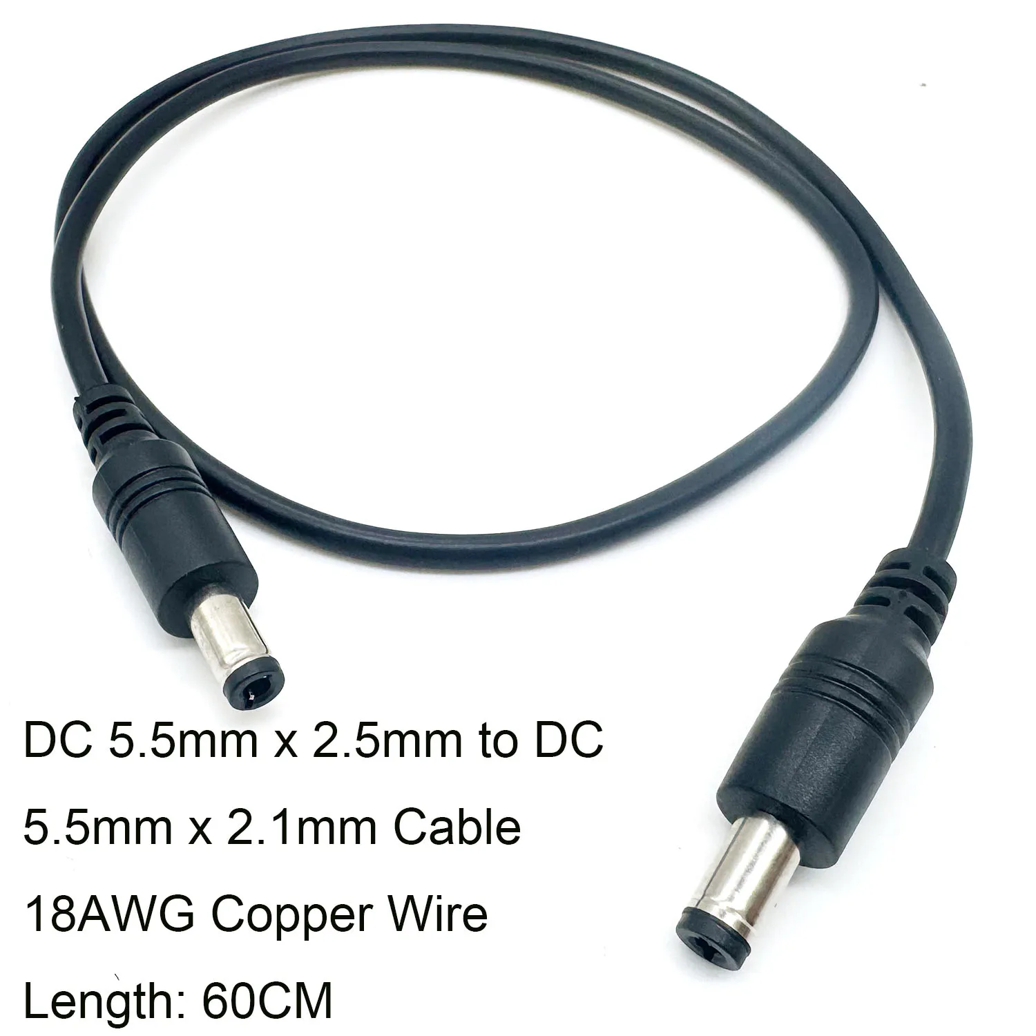 DC Power 5.5mm X 2.5mm Male To 2.1mm Male Connector 18AWG Cable LED Strip Camera Surveillance Camera CCTV Security Camera DVR