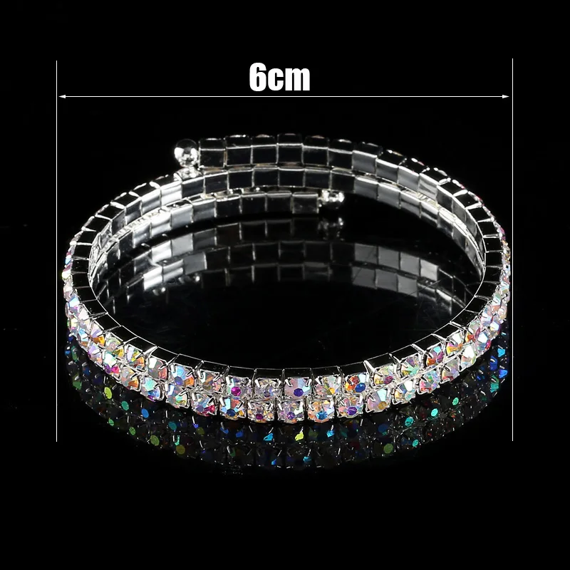 AB Crystal Rhinestone Bangle Bracelets Silver Plated Spiral Upper Arm Bracelet for Women 2 Row Iridescent Color Bracelets Bangle