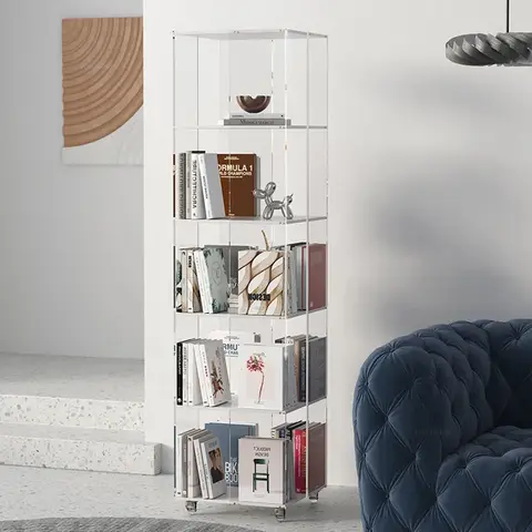 Bibliothèque rotative nordique Simple en acrylique, étagère à livres avec roulettes, armoires de rangement multicouches de styliste pour salon X