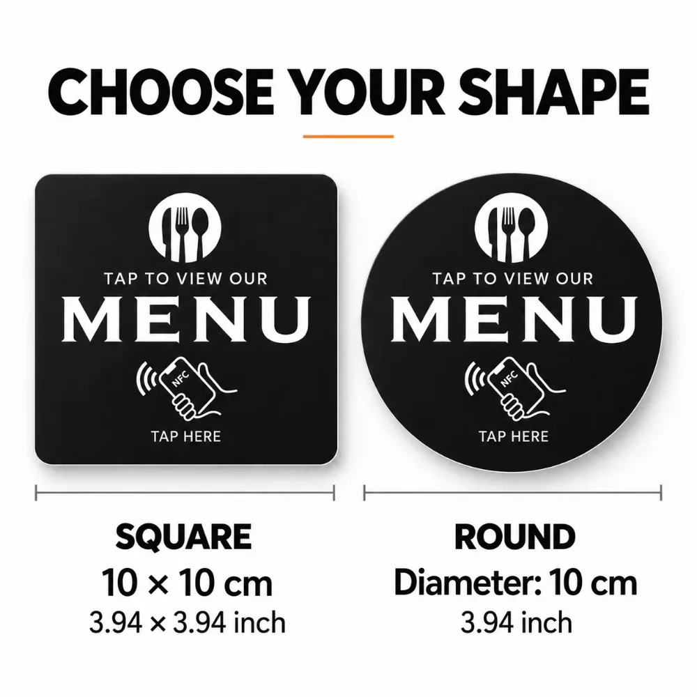 NFC 215 Square Round Programmable Google Review Menu Card 13.56MHz Adhesive PVC Desktop NFC Tag for Restaurants Cafes and Stores