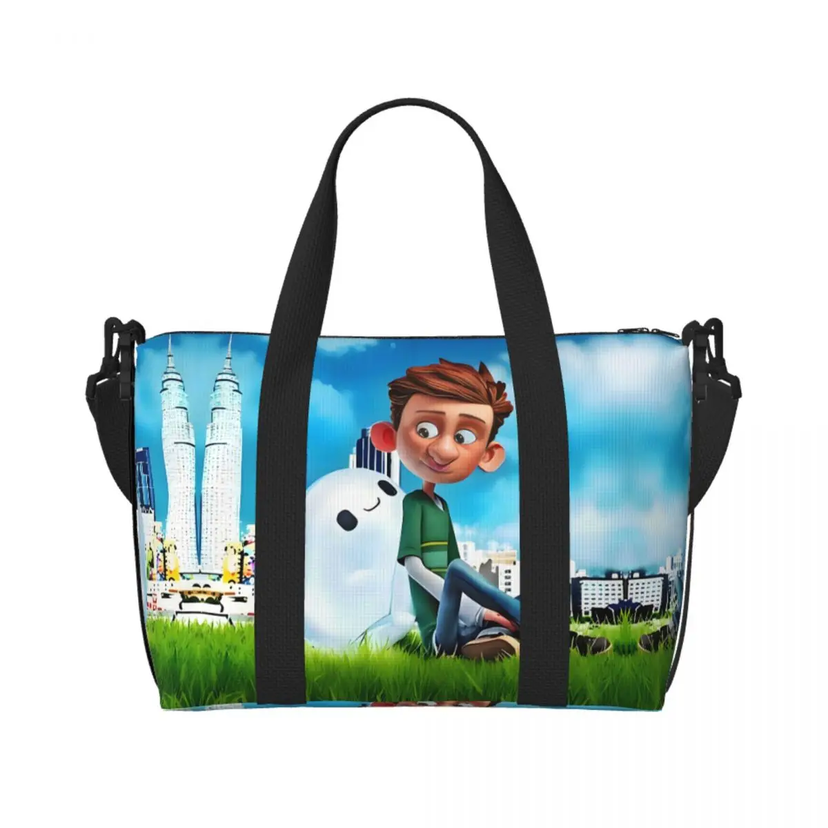 

Custom Ron's Gone Wrong Science Comedy Film Beach Tote Bag Women Cartoon Anime Big Compartment Beach Gym Travel Bags