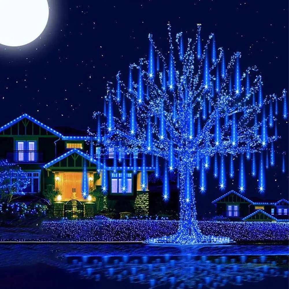 Meteor Shower Rain Led String Lights 8 Tubes Christmas Tree Decorations  Outdoor New Year Garden Ornaments Lights String