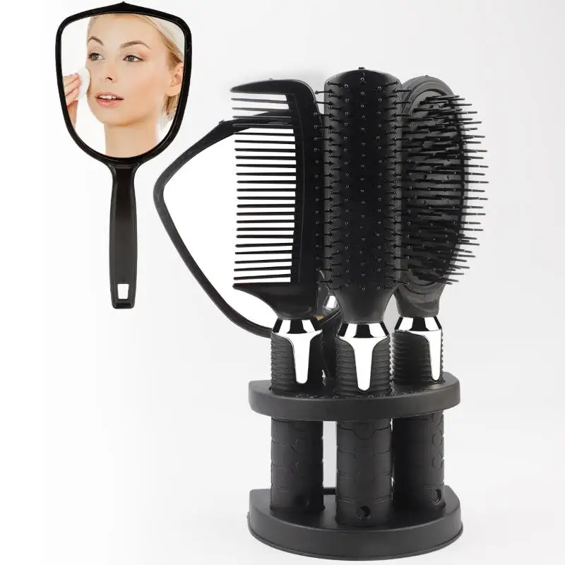 5 Piece Hair Brush and Mirror Set Anti Static Bristles Non Slip Handles Compact Size for Purse Bag Carry Travel Use
