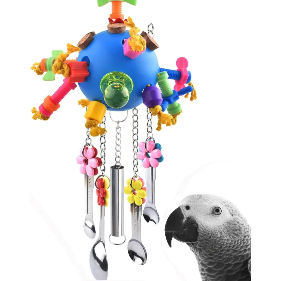 Bunter Acryl-Ziehlöffel, Vogelspielzeug für Papageien und kleine Vögel, langlebiges Kauspielzeug, ideal für Papageien, afrikanische Graupen, Conures Ca
