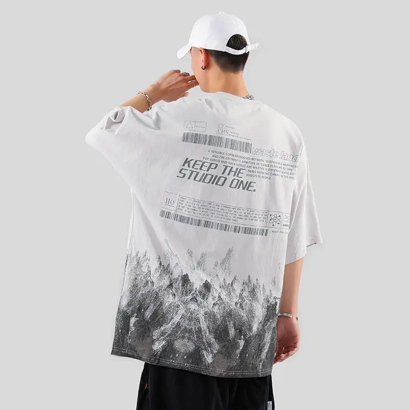 Summer Trend Large Men's T-shirt Big Fat Base Shirt Loose Casual Cotton Printed T-shirt Fat T-shirt Oversized T Shirt  Clothing