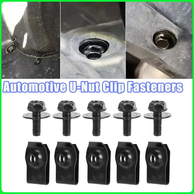 10/20PCS M6 Underhood Splash Guard Mudguard Fixing Screws Automotive U-Nut Clip Fasteners Metal Bolt Screws Auto Fastener