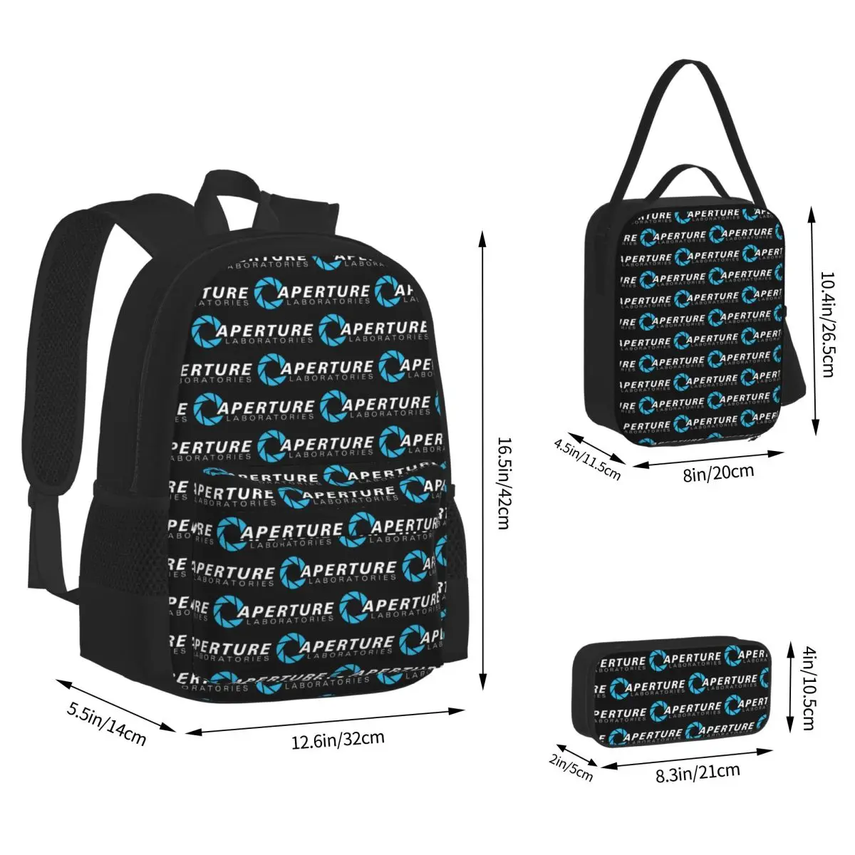 Aperture Science Laboratories - Portal Backpacks Students Bookbag School Bags Kids Rucksack Lunch Bag Pen Bag Three-Piece Set
