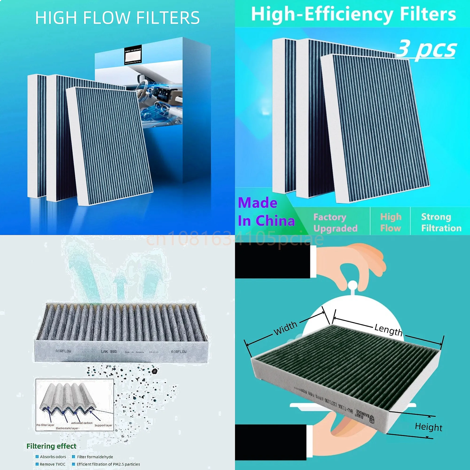 3pcs/air conditioning filter for Haval Chitu Jolion Joleon DARGO Kugou Menglong Hi4 Shenshou Xiaolong MAX/cabin high flow filter