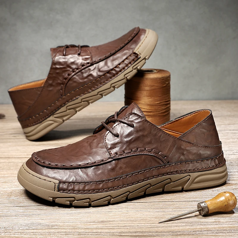 

Мужская повседневная обувь из натуральной кожи, роскошная брендовая прогулочная обувь ручной работы, удобная обувь для отдыха, модные кроссовки, полутапочки