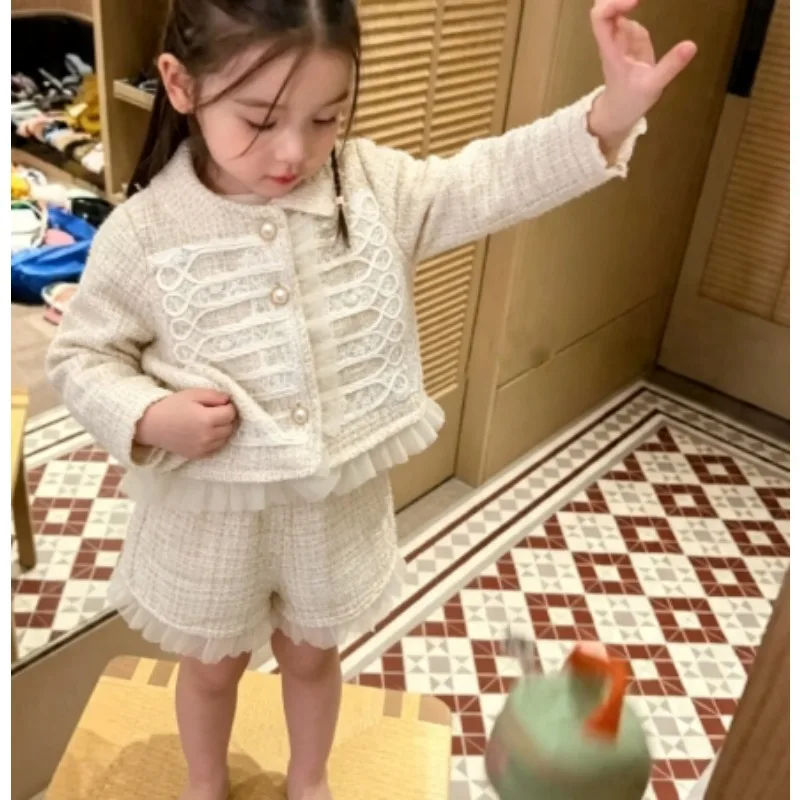 Girls' Spring and Autumn Winter Clothing Set 2026 New Fashionable Small Fragrant Coat Shorts Spring Autumn Two Piece Set