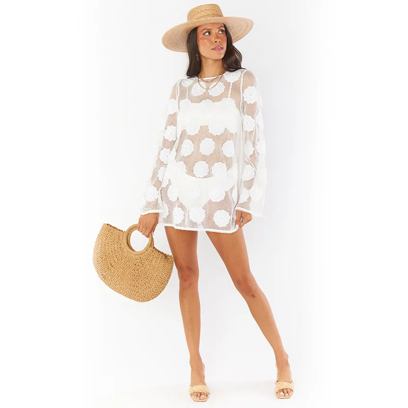 

Autumn And Winter New Skirt Women's Solid Color Sexy Mesh Hollow Beach Bikini Swimsuit Hoodie Sunscreen Clothing