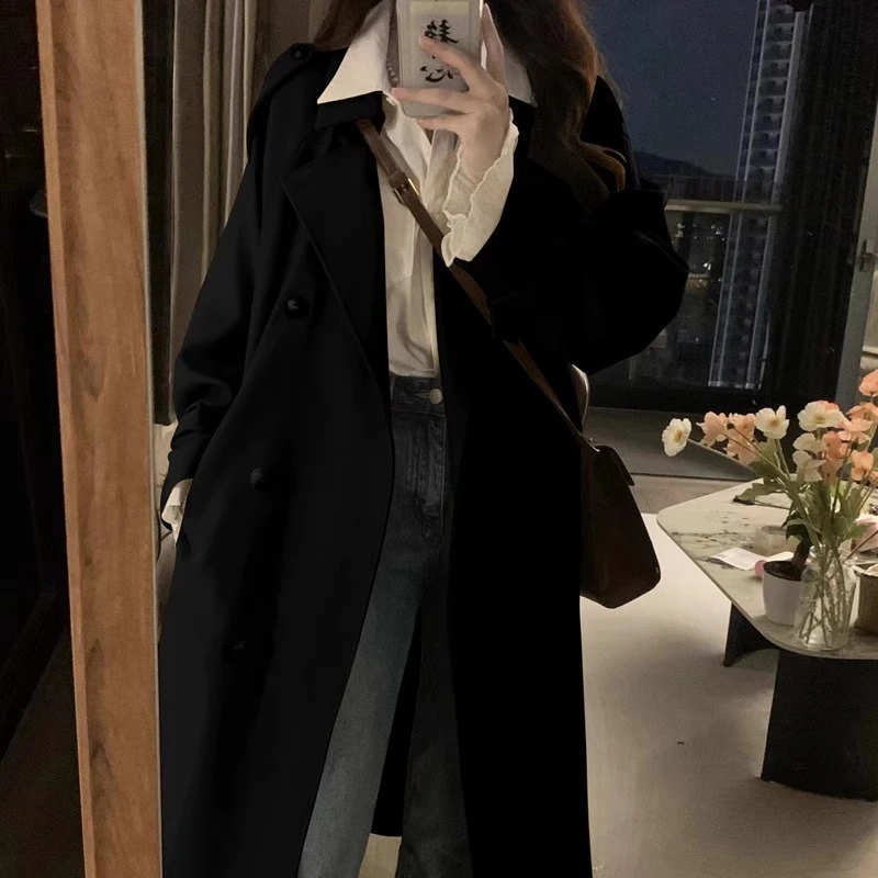 Fashionable Korean Style Women's Mid-Length Casual Coat Spring Autumn New Style British Style Popular Large Coat