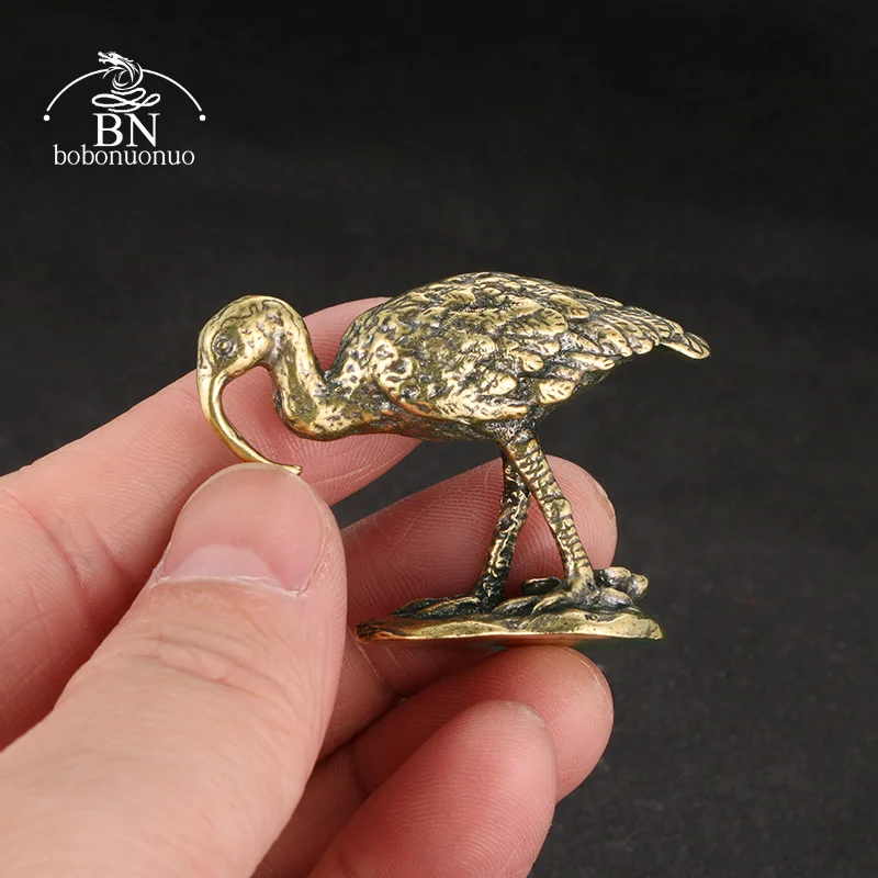 Brass Vintage Long-billed Crane Figurines Miniatures Desk Ornament Home Feng Shui Decoration Crafts Accessories Collections