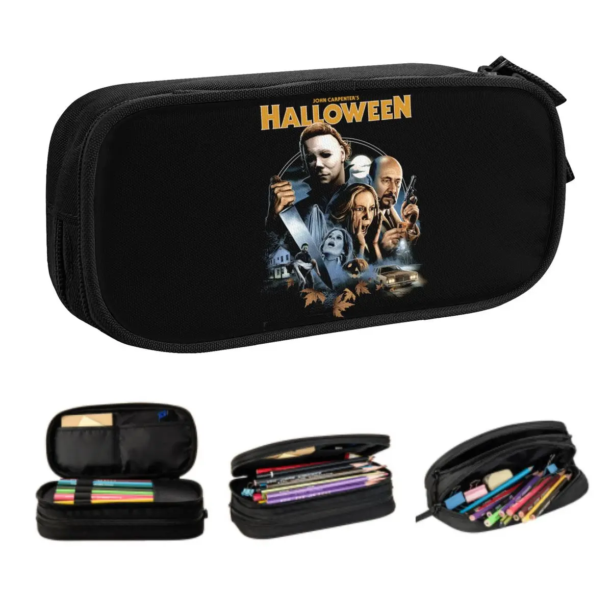 Custom Cute Halloween Pencil Case for Girls Boys Big Capacity Michael Myers Horror Movie Pencil Box Stationery