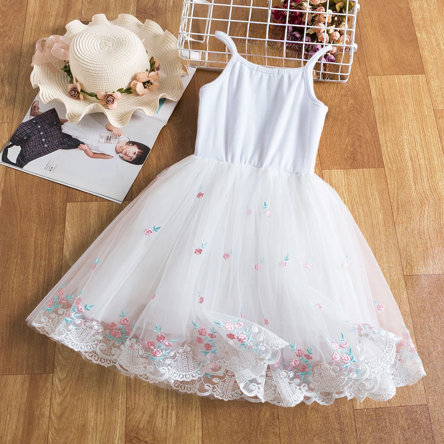 Toddler Girls Princess Dress Children Tulle Sleeveless Sling Dresses Summer New Baby Birthday Party Vestido Sweet Casual Clothes