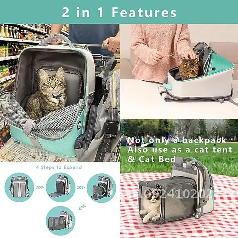 Pet supplies Cat backpack with expandable and durable breathable cloth bag camping pet Oxford Puppy out bag mesh