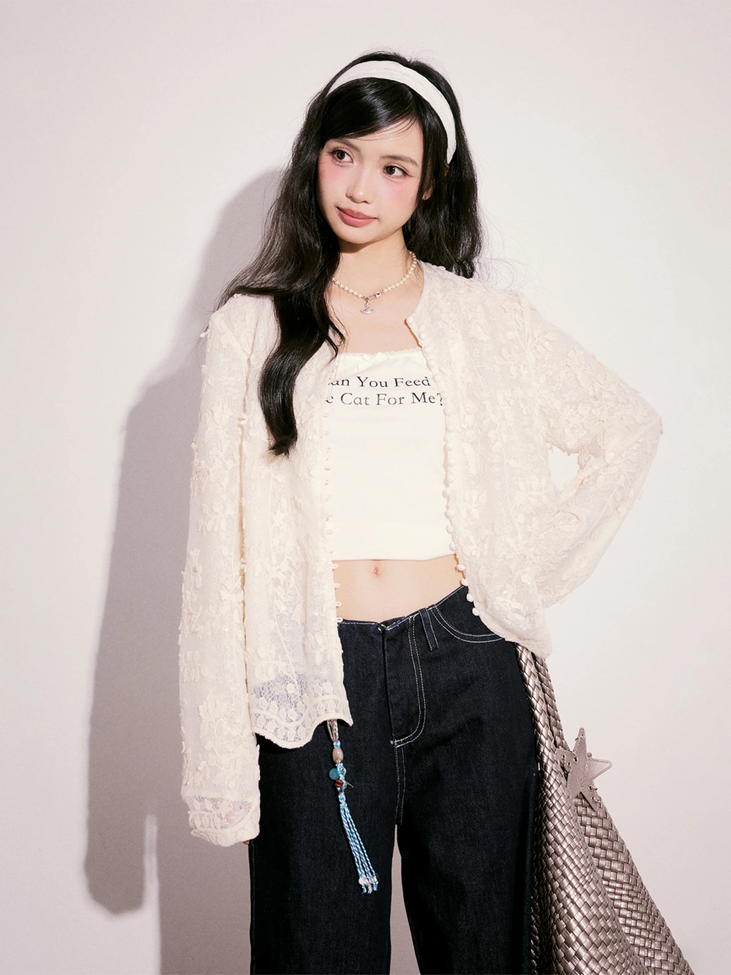 

Floral Lace irt Women's Loose Outerwear Hollow out Top Cr Kitten Garden Collection Breathable Lightweight Long Sve