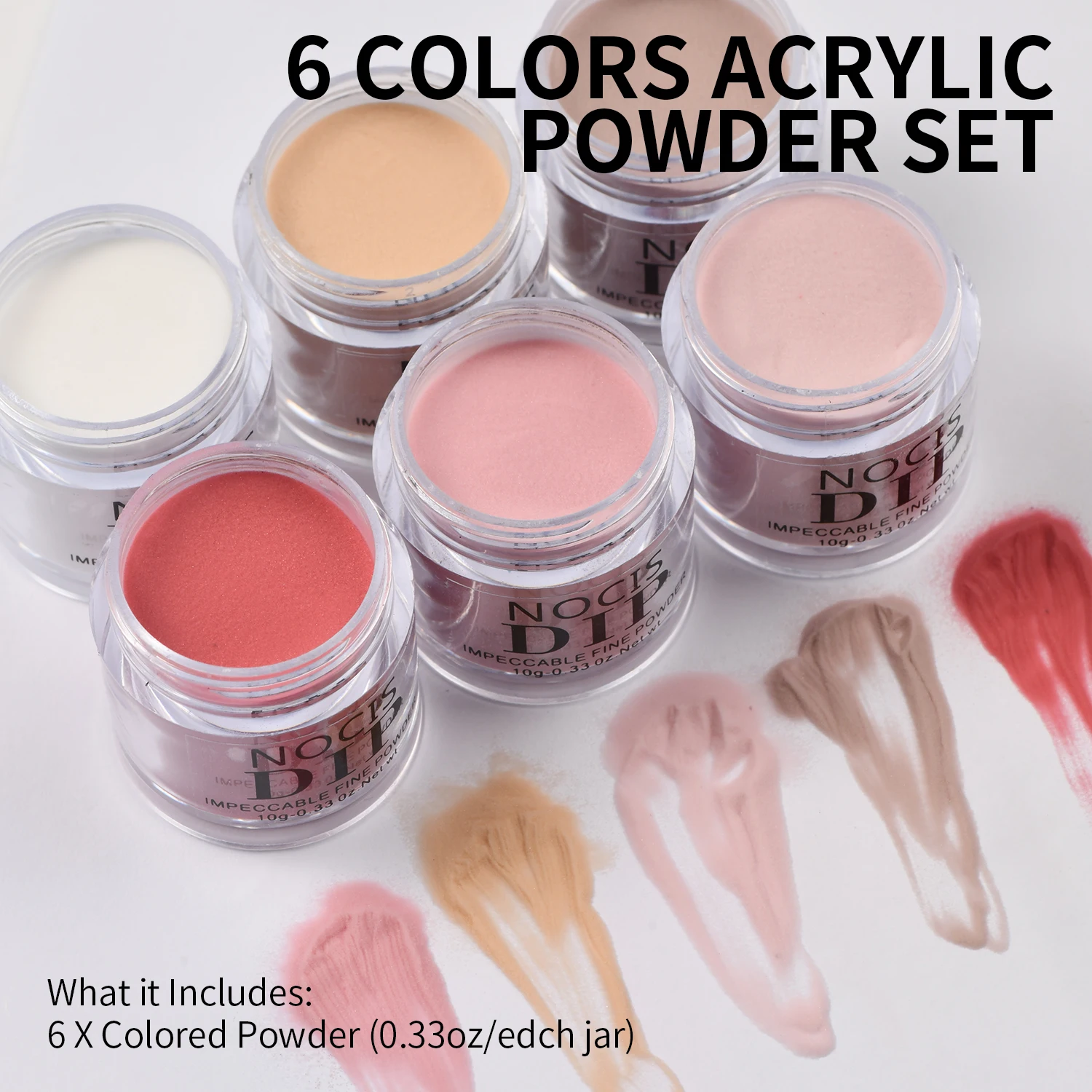 NOCIS 6 Colors Dip Powder Set 10g, Impeccable Fine Nail Powder, 11-Toxin Free Low Odor, No UV LED Lamp Needed, 28 Days Long Lasting DIY Manicure, Natural Nude Pink Rose Red Collection