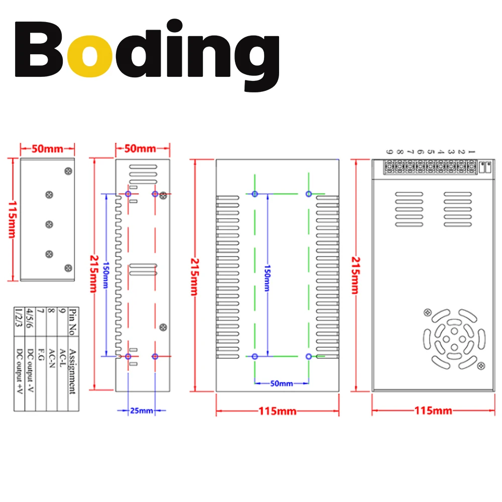 Boding 400w Regulated Dc Adjustable Switching Power Supply Input 110v/220v Output Dc 12v 36v 48v 60v 110v 220v