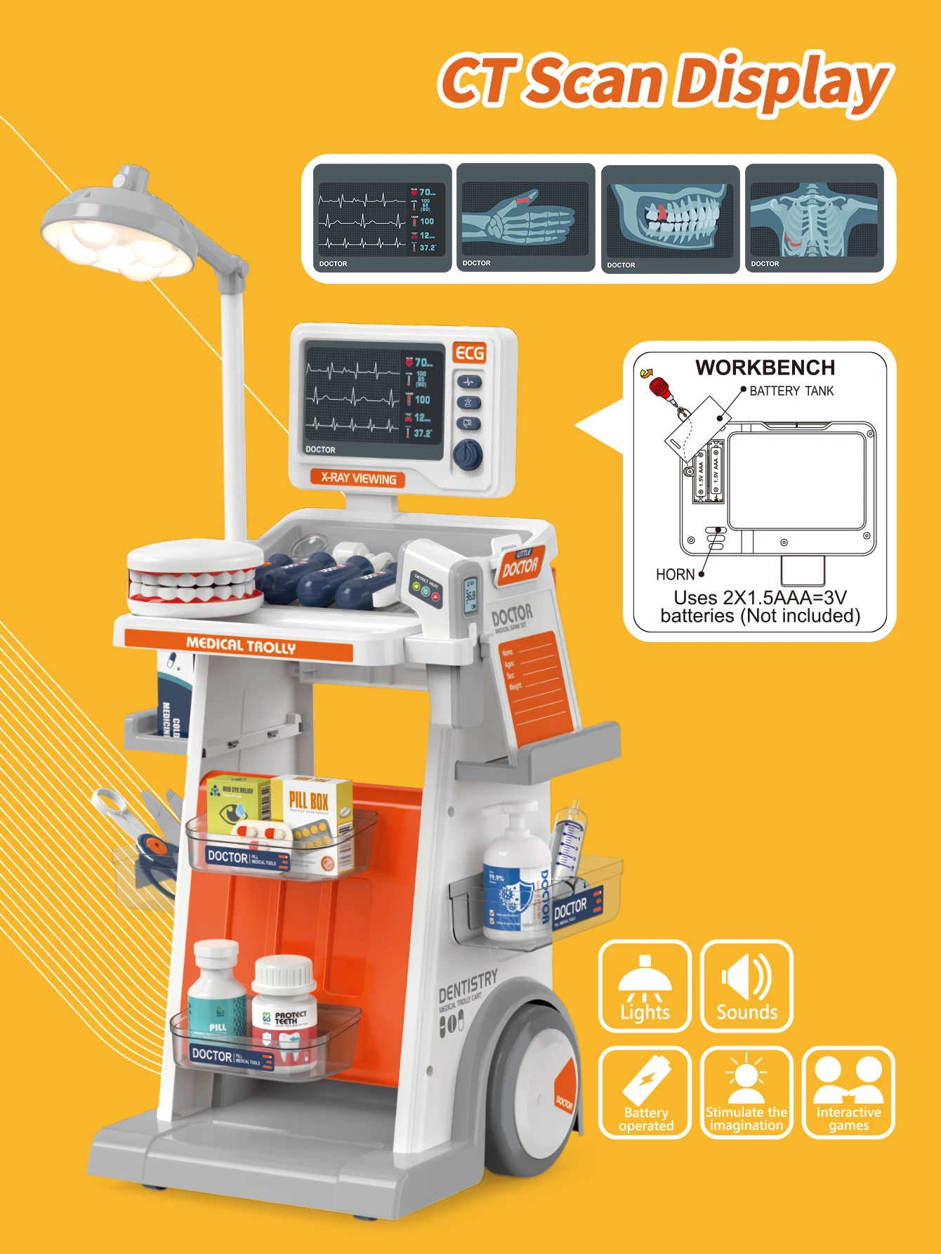 Juego de juguetes para vehículos médicos dentales para niños, herramienta de simulación, juego de rol inmersivo, pequeño dentista