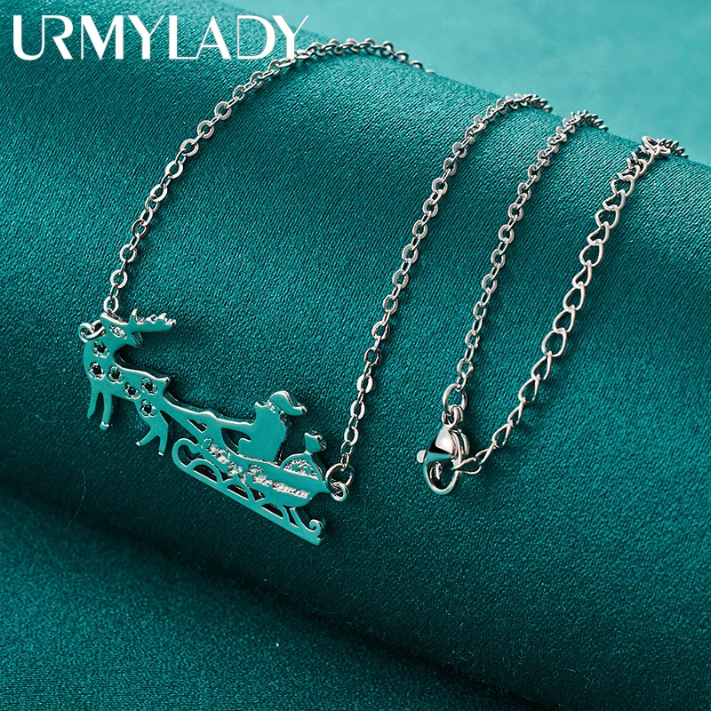 

URMYLADY 925 Sterling Silver Christmas Sled Pendant Necklace For Women Wedding Party High Quality Fashion Charm Jewelry