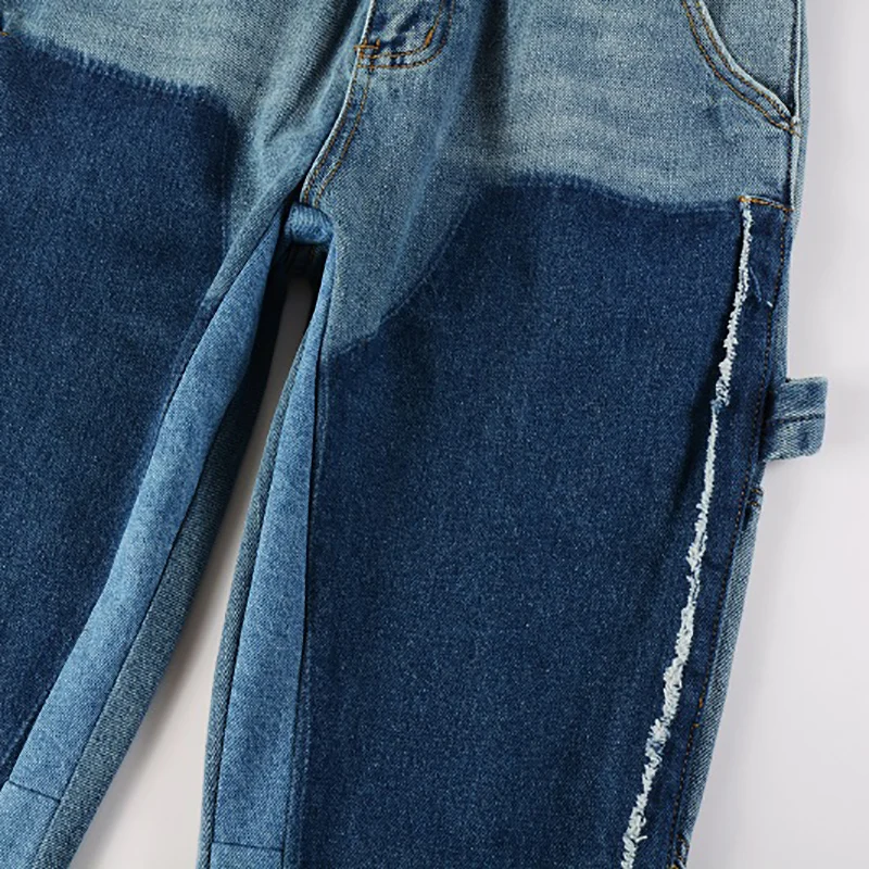 جينز كارجو بجيوب فضفاضة للرجال مع هامش ، تنحنح بالإفراج ، بنطال بقصة الحذاء ، دينم غير مطاطي ، بنطال واسع