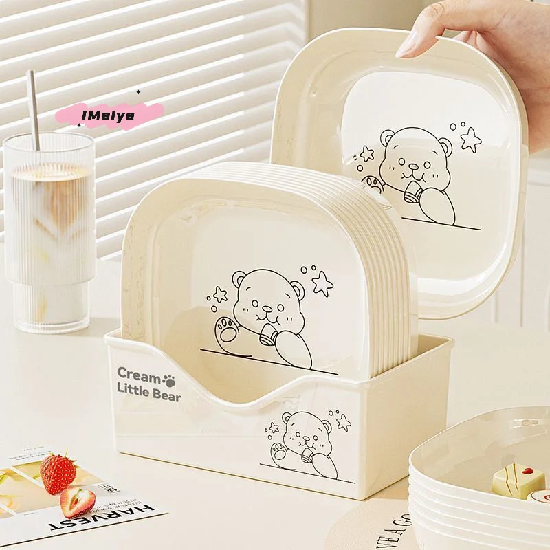 Cartoon Bone Spitting Plastic Plate Set for Dining Table Living Room Fruit Or Garbage Plate Home Decor Kitchenware