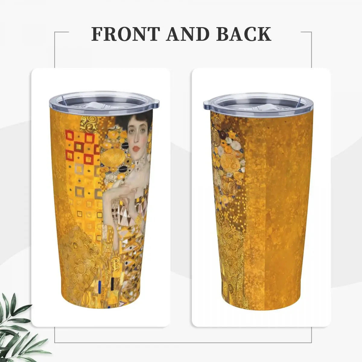 Gustav Klimt Stainless Steel Tumbler Portrait of Adele Driving Thermal Cups With Straws and Lid Mugs Cup Hot Drinks Water Bottle