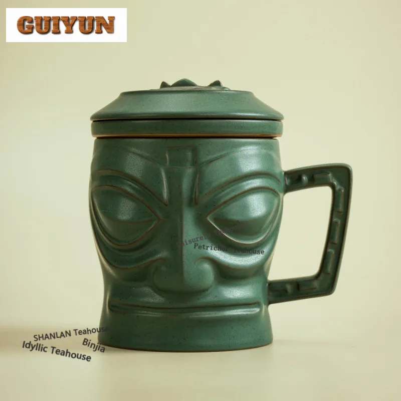 

330ml Sanxingdui Mask Filter Tea Separator Cup Ancient Tea Mug With Infuser Tea Maker Office Water Cup Tableware Decoration