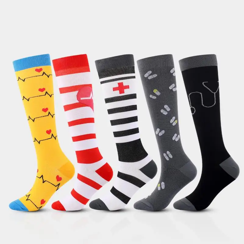 5pair  Women Men Medical Nurse Compression Stockings Cross Pattern Sports Socks Fitness Running Cycling Nylon Fashion Varicose