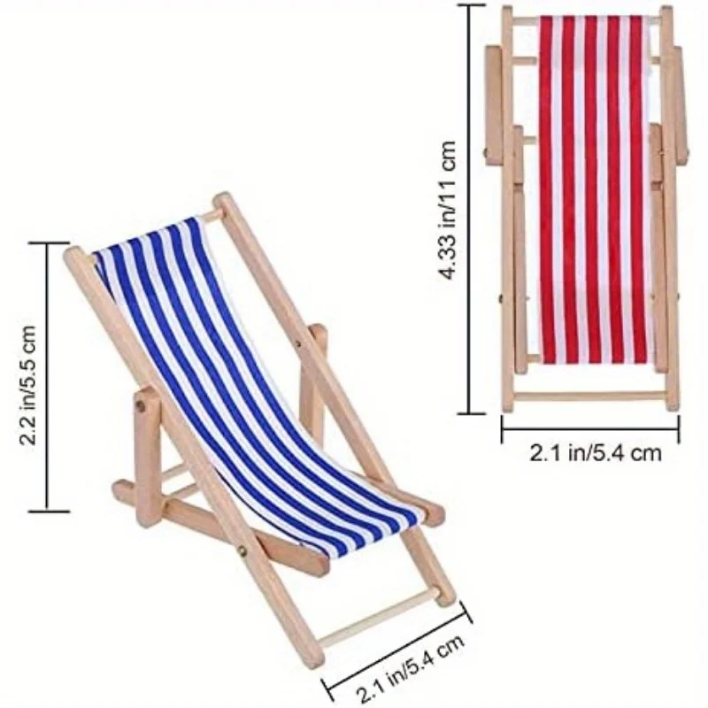 4-piece Wooden Beach Chair Model Foldable Wooden Beach Chair Doll House Furniture DIY Fairy Tale Garden Decoration Kit