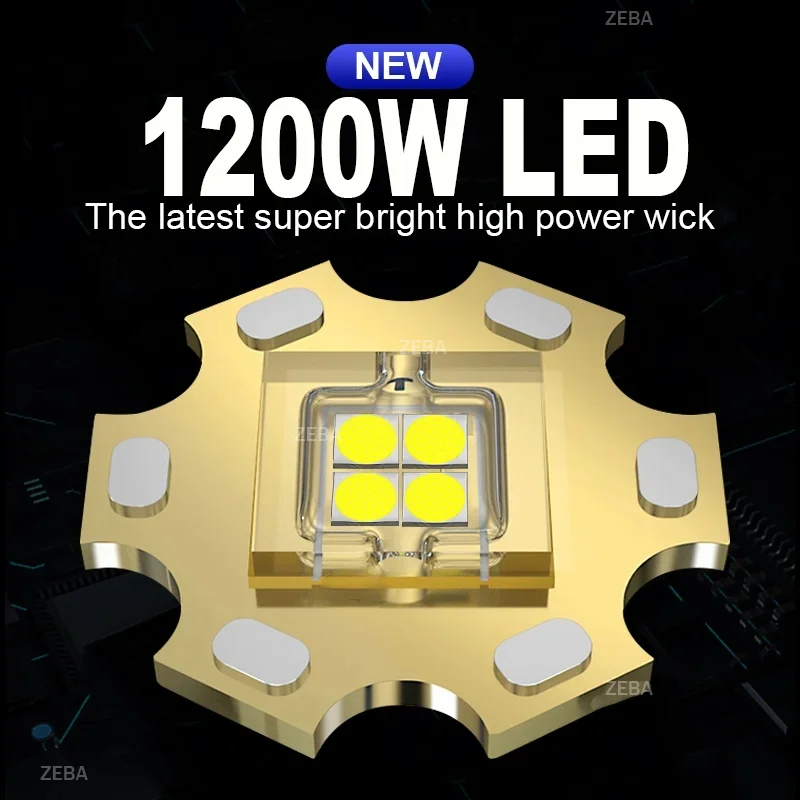 New 1200W Super Bright LED Headlight IPX6 Waterproof Headlamp Outdoor Work Head Lantern 18650 Head Lamp For Camping Hiking Light