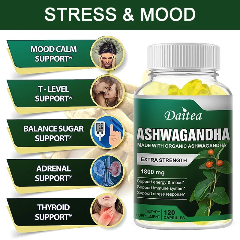 Ashwagandha Root Extract 1800 Mg, Stress Relief, Focus, Brain, Sleep, Energy