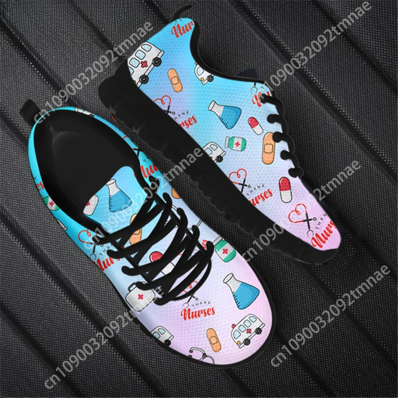 Custom Women Sneaker Medical Rescue Print Breathable Running Shoes for Ladies Fashion Flat Sport Shoes Air Mesh Femme Shoe