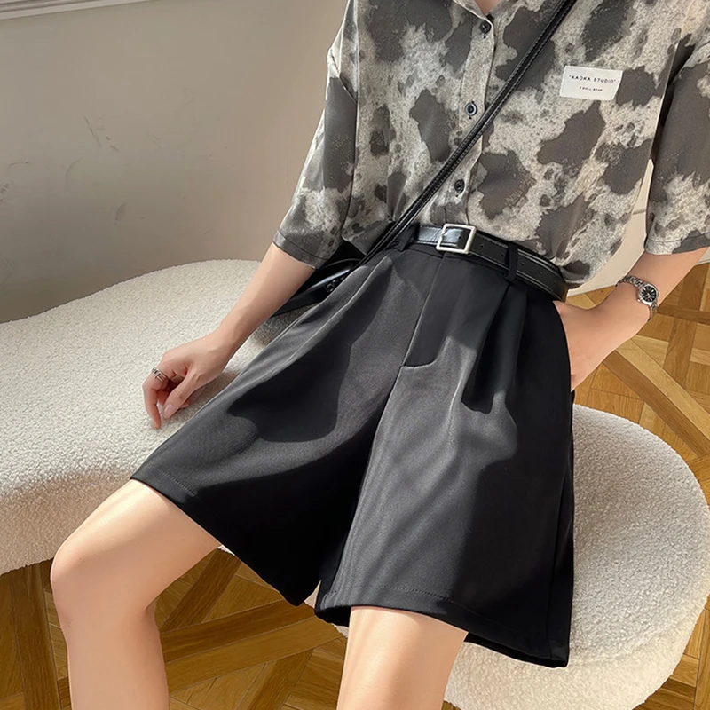Korean Style Fashion Suit Shorts Summer New High Waisted Slimming Loose Wide Leg Pants Casual Women's Five Quarter Pants