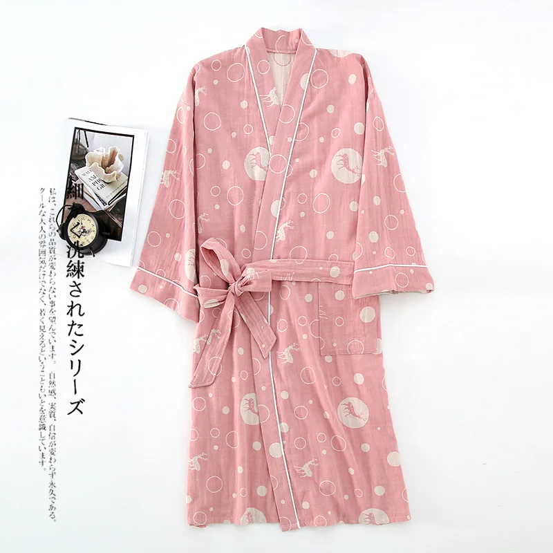 2024 Spring Autumn New Ladies Cute Jacquard Robe Women Sleep Dress Soft 100% Gauze Cotton Bathrobe Girls Loose Home kimono Robe