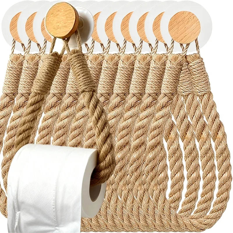 

5/1PCS Wooden Hook Rope Holder Rustic Multi Use Towel Removable Paper Hanger Warm Beige Easy Pull Hang Bathroom Kitchen Decor