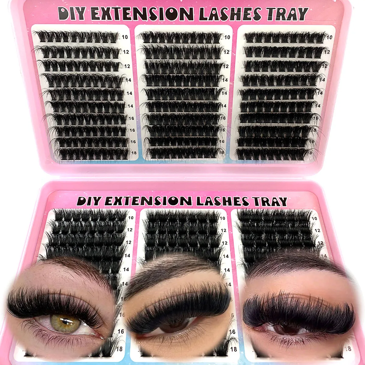 UMIRYAO 200-60D Wimpernbuch mit großer Kapazität, einzelne Cluster-falsche Wimpern, 500 Stück dicke Wimpern, 0,07 mm D, lockig, 10–18 mm, gemischt