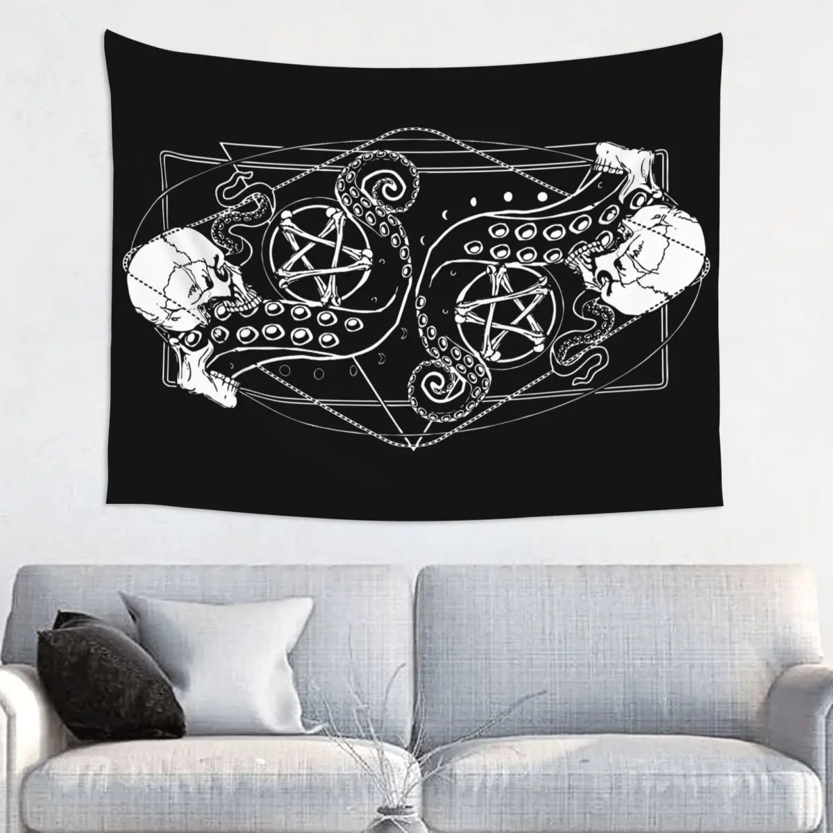 Tentacles Of Pentacles Tapestry Bohemian Polyester Wall Hanging Tarot Occult Witch Decoration Table Cover Mandala Wall Blanket