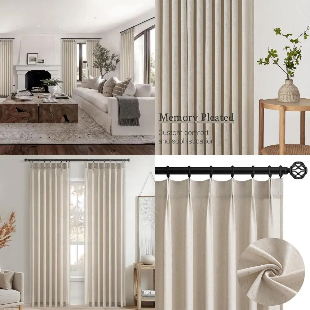 105 ستائر بطيات شبه شفافة من الكتان على طراز بوهو، مجموعة من لوحتين، نغمات محايدة لمساحات المعيشة