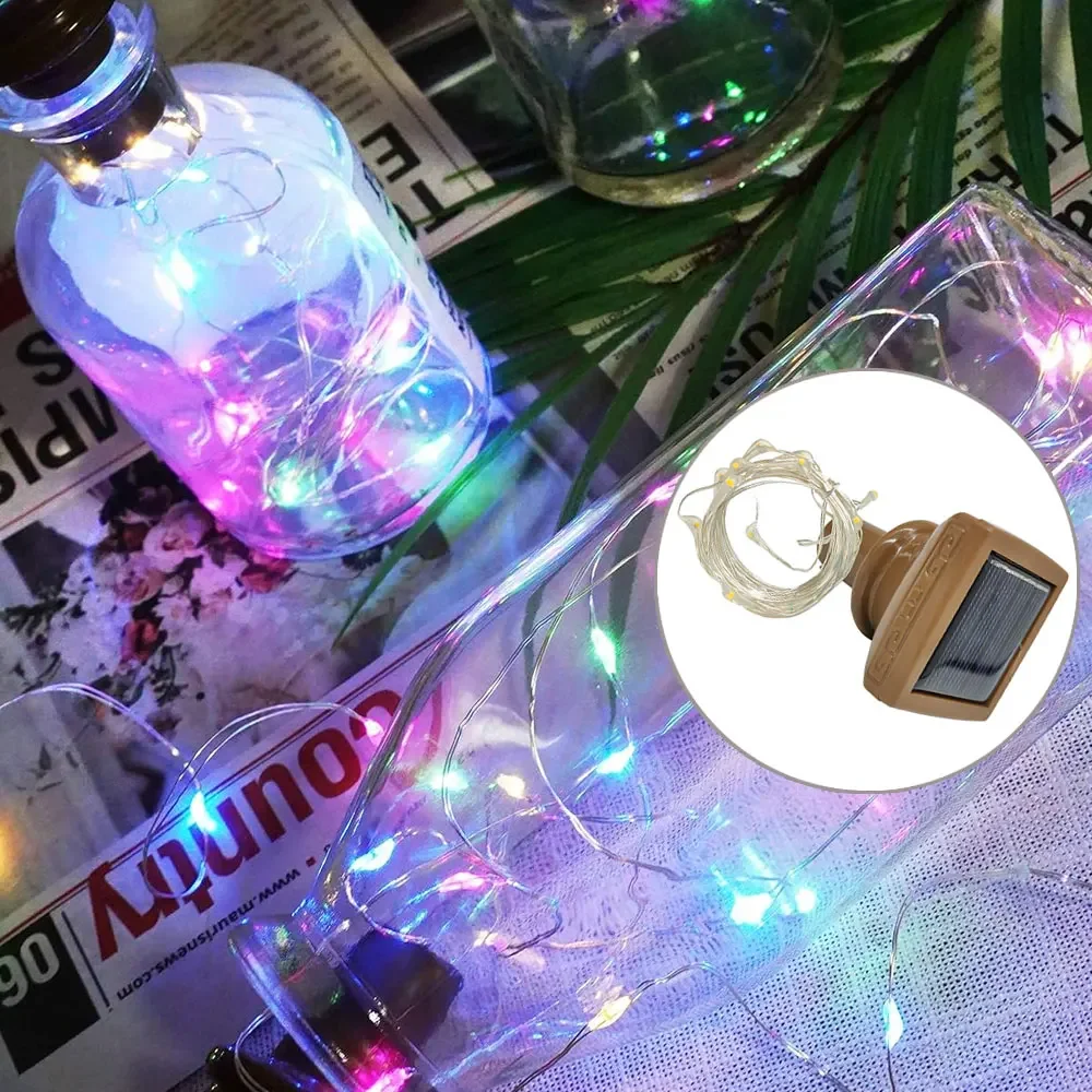 

1Pc Creative Solar Powered LED Wine Bottle Lights String Garland Cork Shaped Glass Bottle Lamp Copper Wire Lights Outdoor Lights