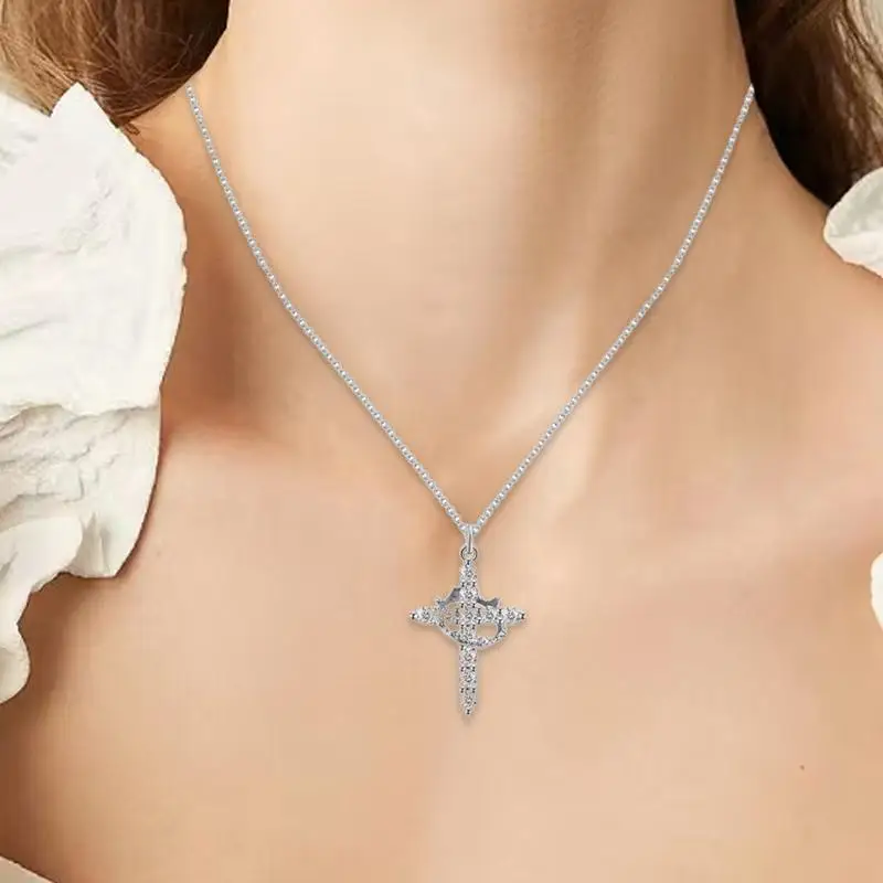 Christian cross Necklace Religious Necklace Jewelry Christian Crown Necklace Pendant for Women Men Religious Jewelry Neck Chain