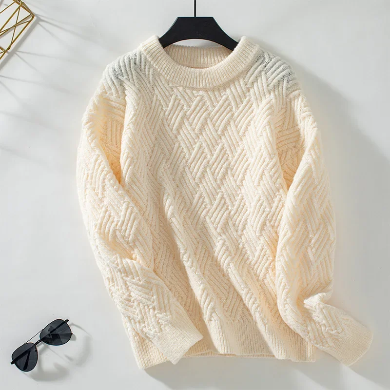 Women Sweaters Solid Knit Thick Splice Pullovers Sweater Full Sleeve Straight Vintage Elegant Lady Casual Winter Streetwear