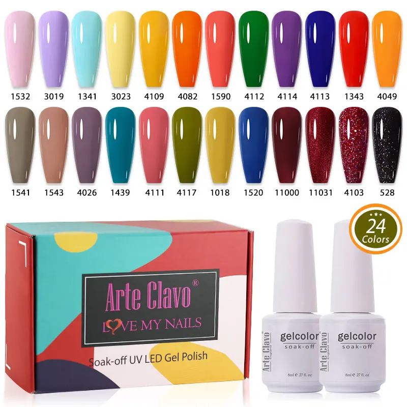 

Arte Clavo Gel Nail Polish 24pcs/lot 8ml Soak Off UV LED Nails Varnish Set Semi Permanent Nail Art Gels Lacquer Branded Box Kit