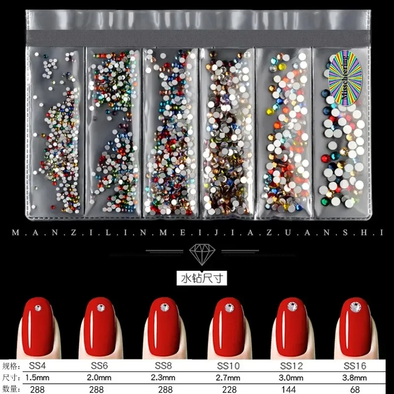 ขนาดผสม Rhinestones สําหรับตกแต่งเล็บ,20 สีคริสตัล Strass แก้วผสม, 3D เพชรอัญมณีความงามเล็บเครื่องมือ