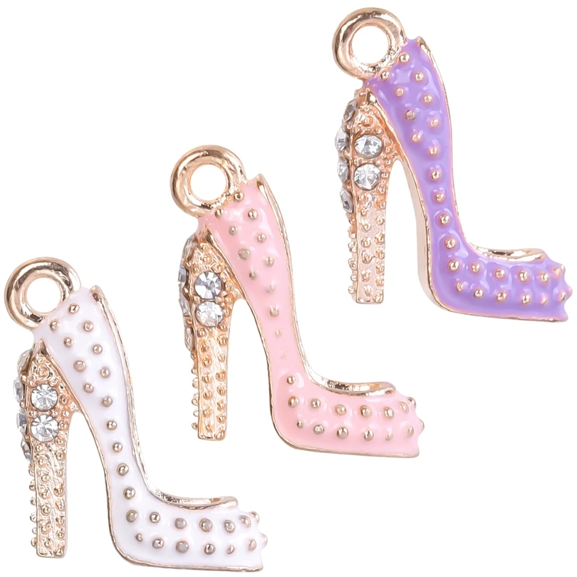 20Pcs 20x16m Enamels High Heels Charms Making Women Shoe Pendant Drop Oil Necklaces Keychains Jewelry Bulk Wholesale