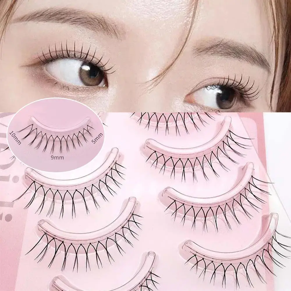 4 Pairs U-shaped Korean False Eyelashes 5-9mm Natural Long Wispy Eyelashes Transparent Stems Girl Group Eyelashes Reusable