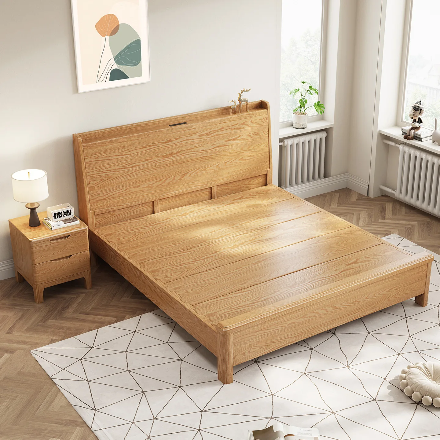 Full solid wood bed red oak 1.8 meters double bed bedroom 1.5 meters children's single bed