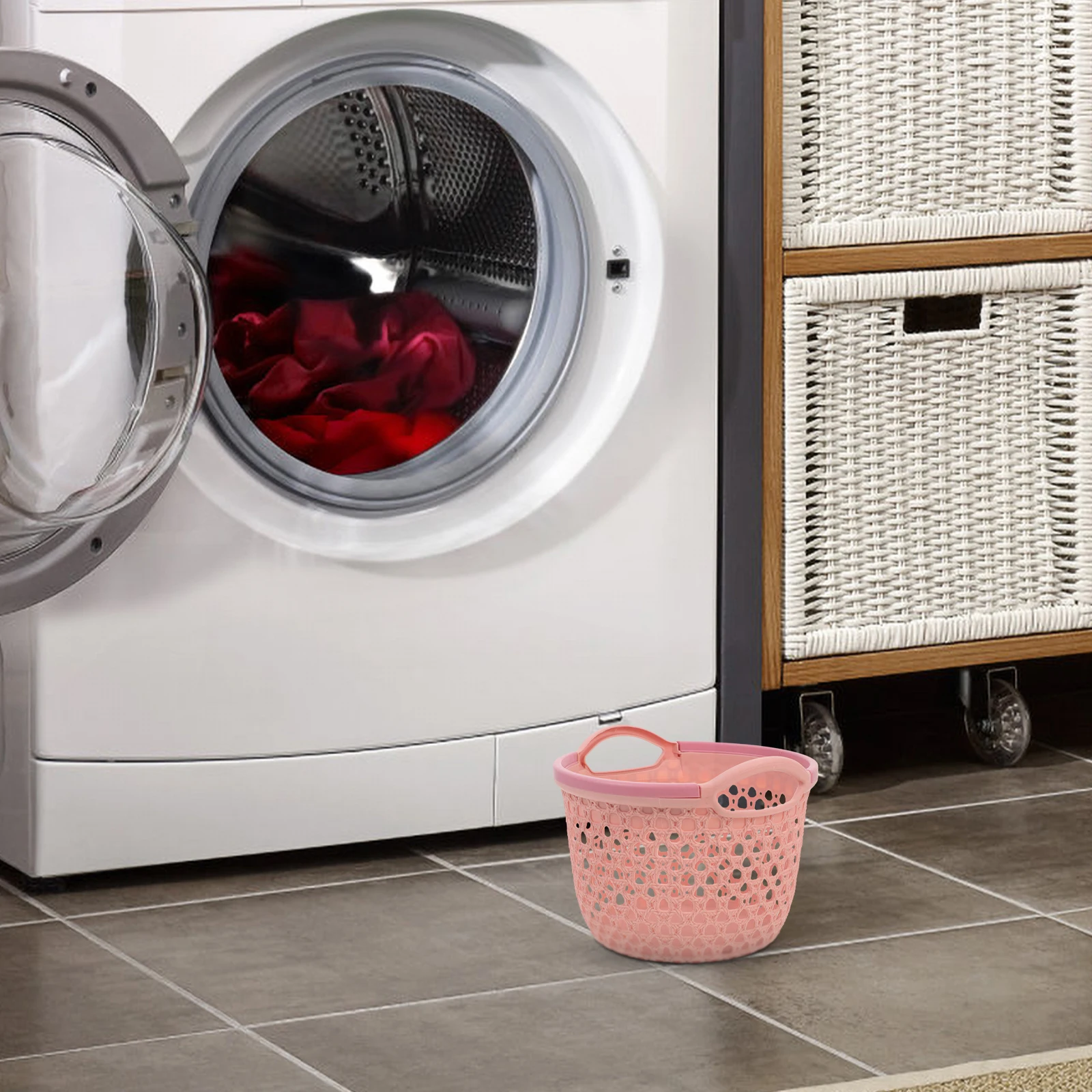 

Waterproof Storage Basket Pink Small Laundry Organizer for Home Pantry Bathroom Bedroom Nursery Dormitory Keeps Space Tidy
